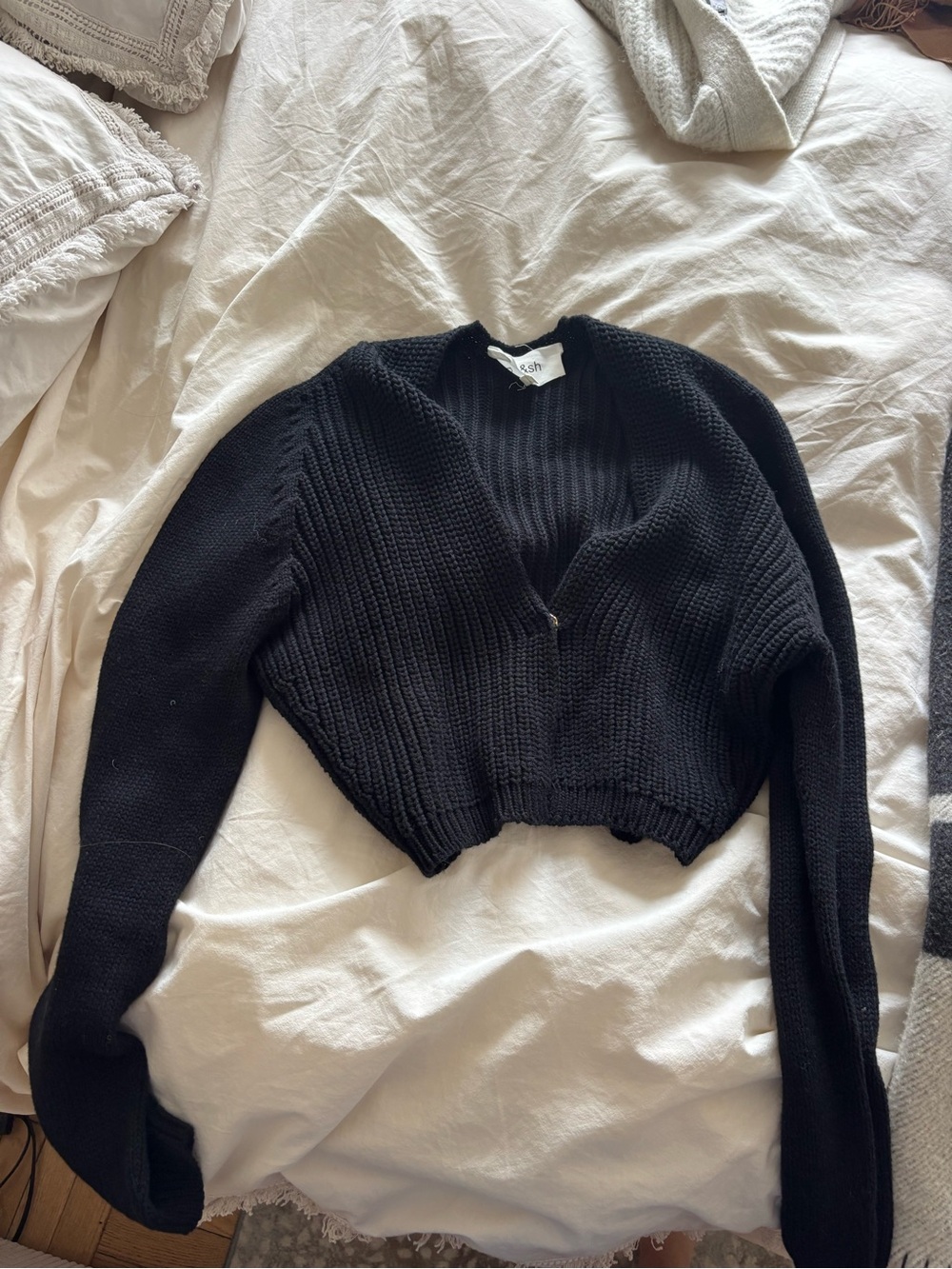 ba&sh Black Cropped Zip Cardigan